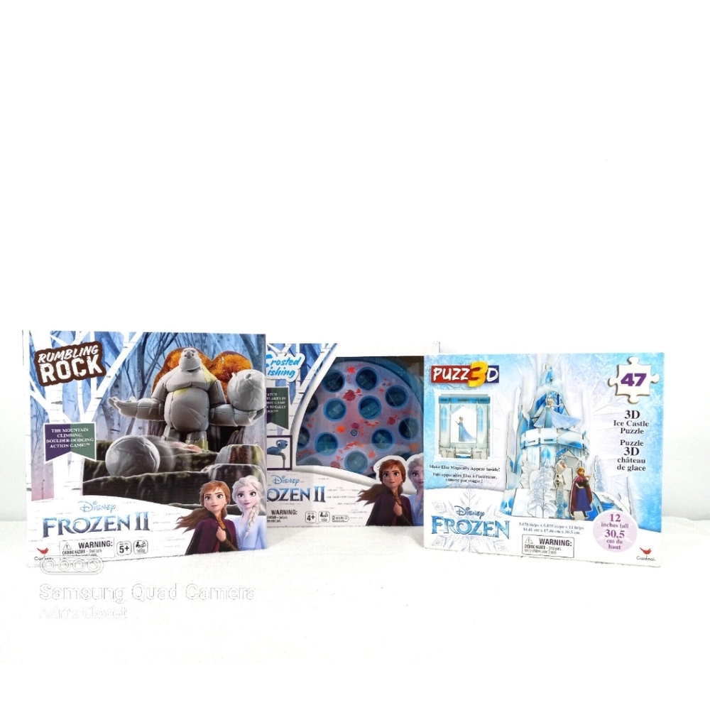 Disney Frozen Rumbling Rock Game, 3D Puzzle and Frosted Fishing Game Lot of 3